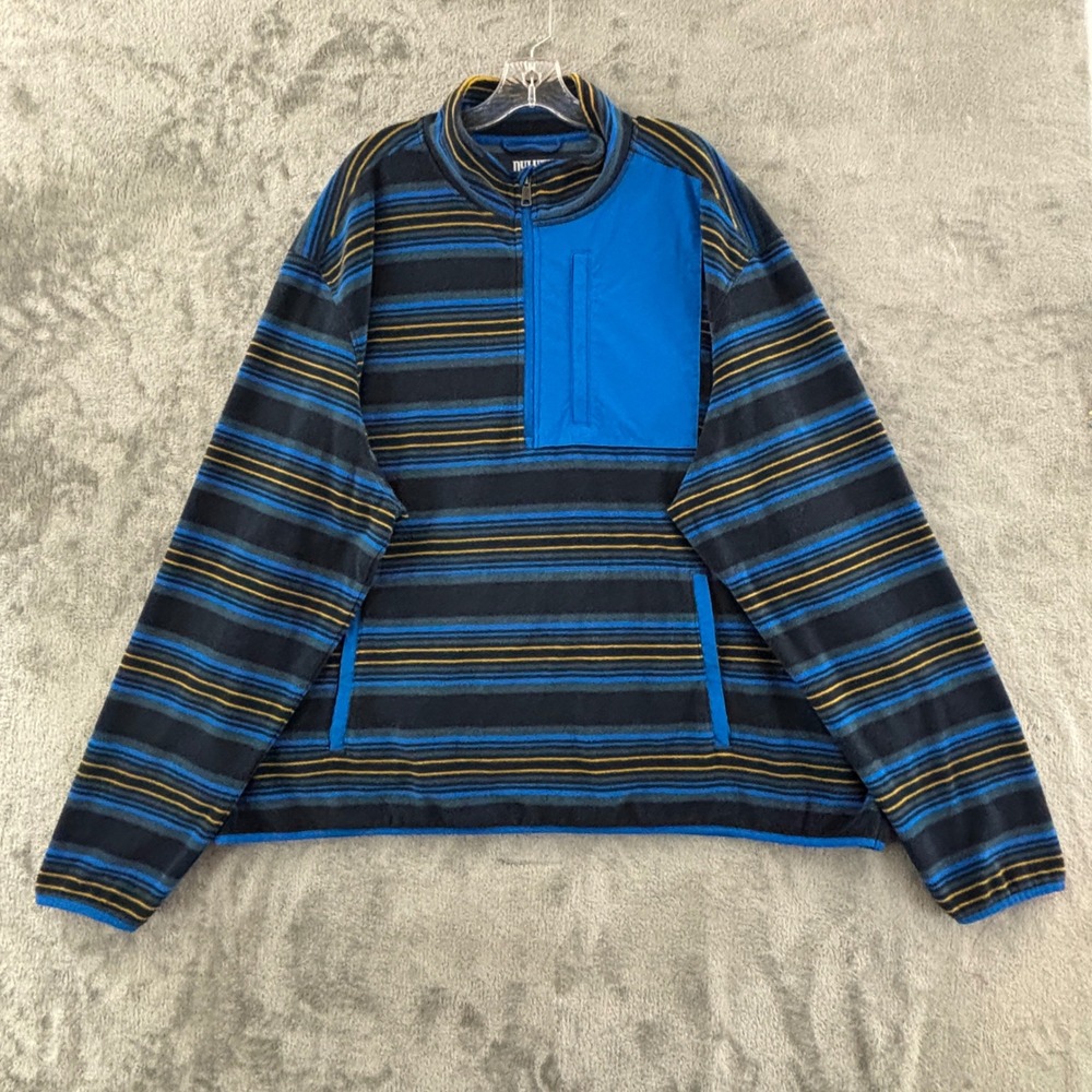 Duluth Trading Checkpoint Fleece 1/4 Zip Pullover Mens 3XL Blue‎ Stripe Relaxed